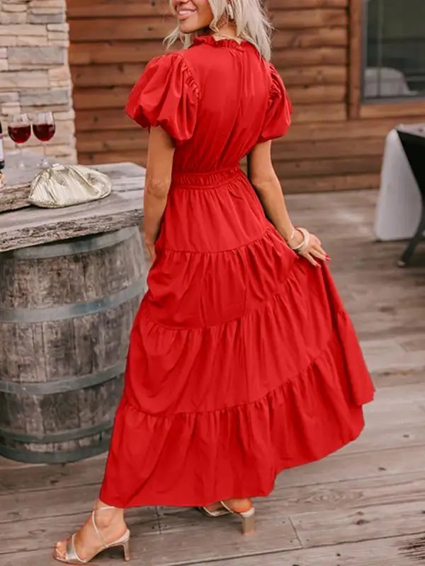 Tiered Puff Sleeve Maxi Dress