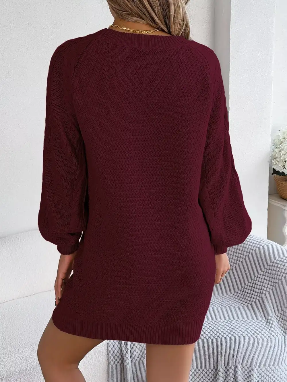 Polished Detail Knit Long Sleeve Sweater Dress