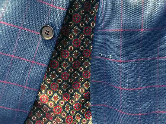 Blue Slim Fit Satin Windowpane Solid Two Button Blazer