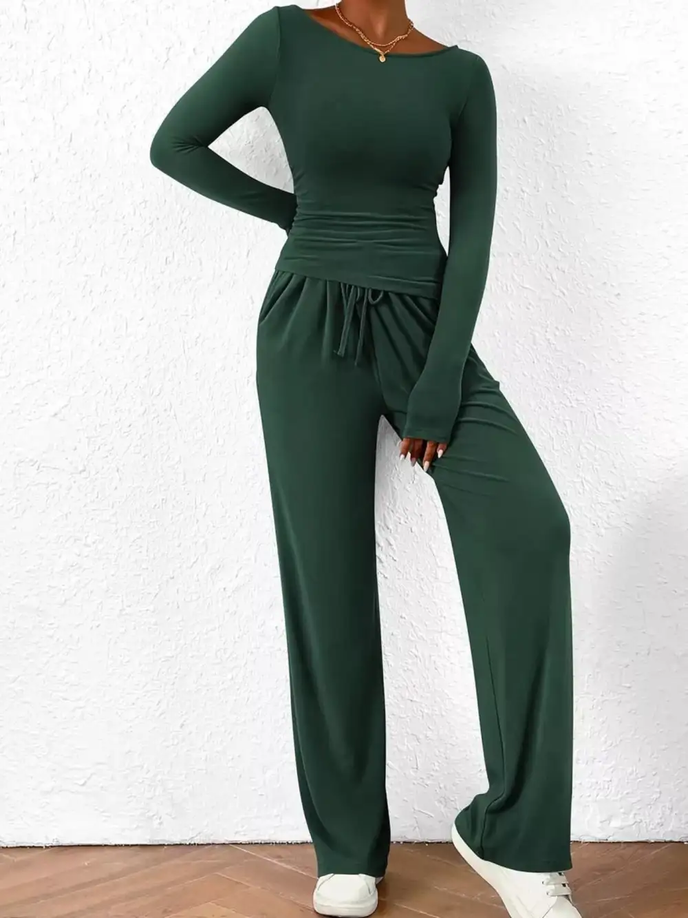 Relaxed Long Sleeve Top and Wide Leg Pants Set