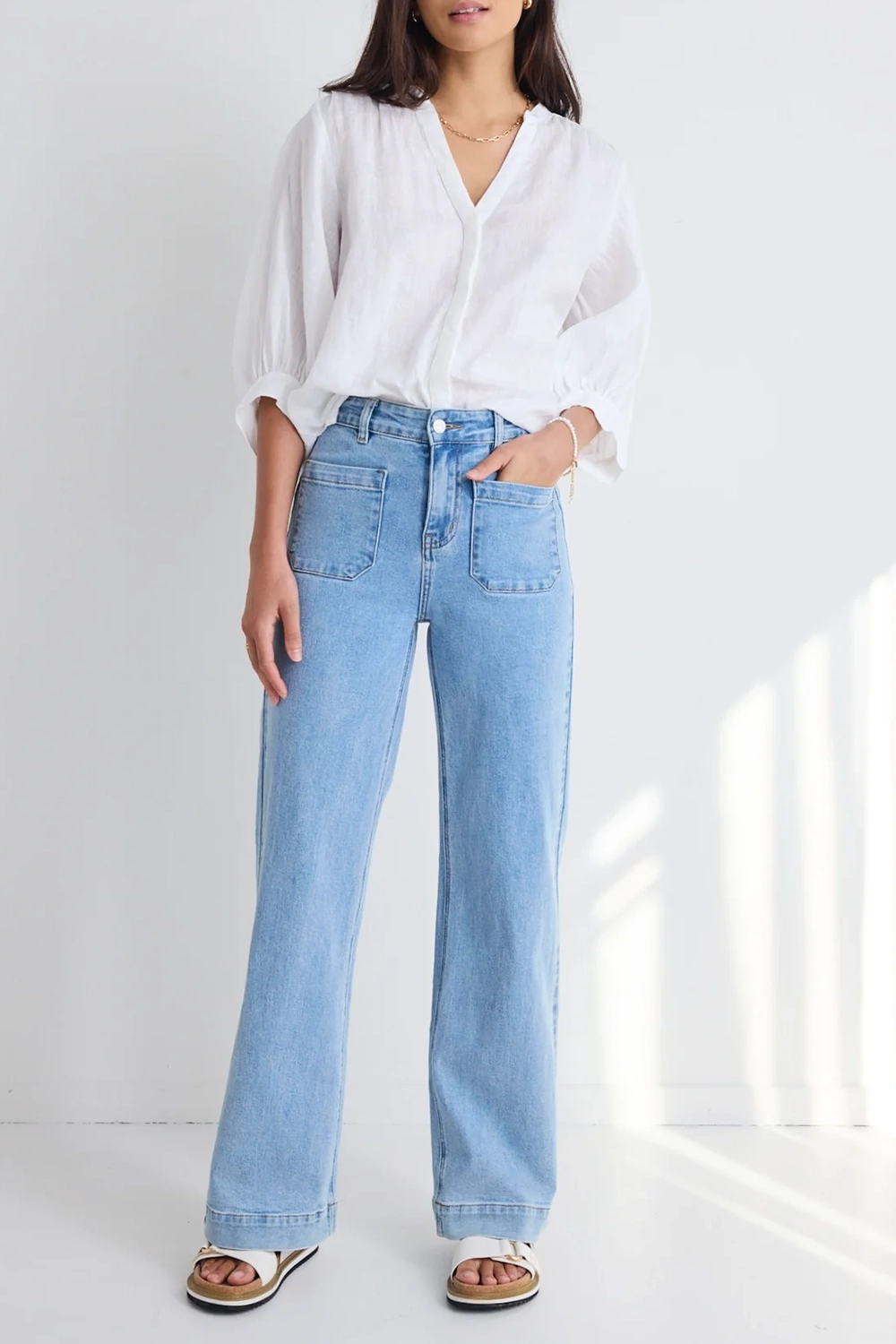Light Blue High - Rise Wide - Leg Jeans