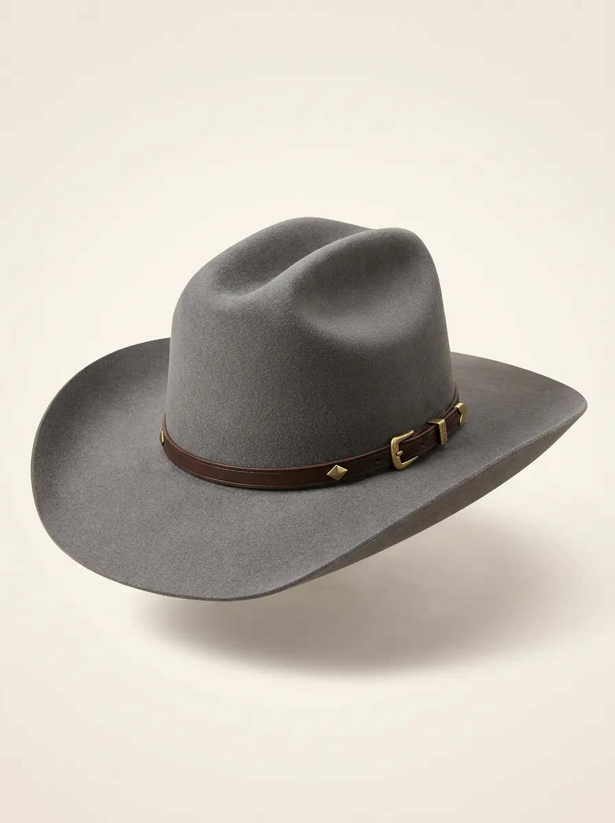 Grey Western Cowboy Hat with Belt Style Band