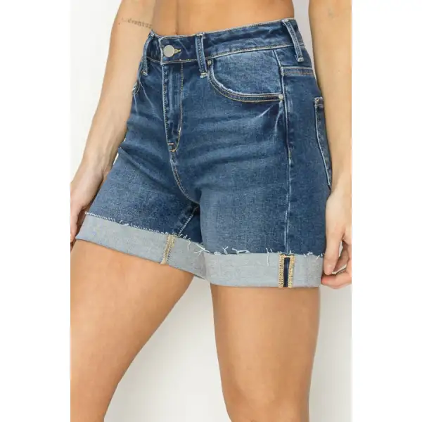 High Rise Cuffed Denim Shorts