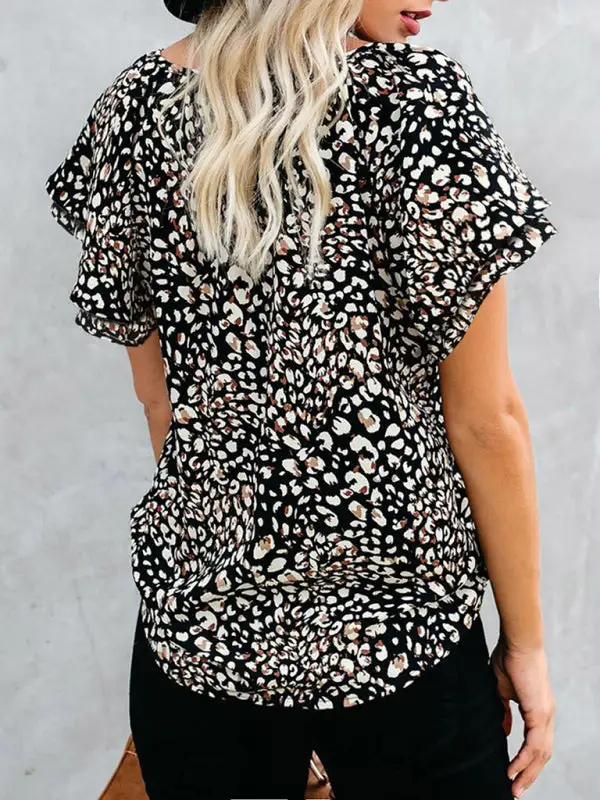 V-Neck Short-Sleeve Drop-Shoulder Relaxed-Fit Casual Shirt