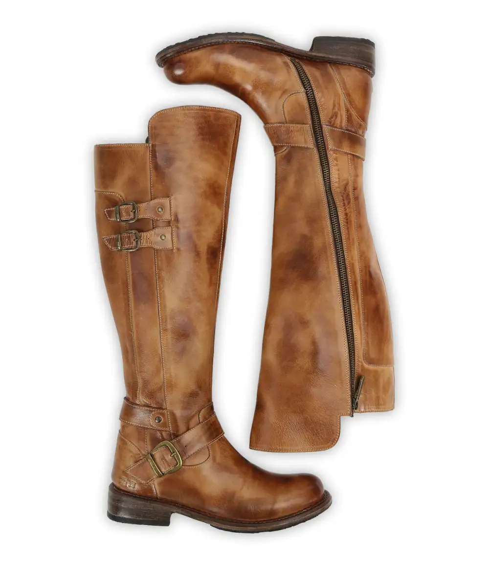 Equestrian Round Toe Leather Rugged Knee High Boots