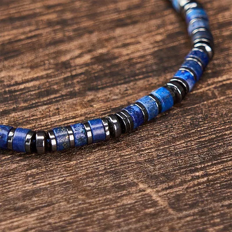 Natural Lapis Lazuli Amethyst Frosted Stone Bead Bracelet