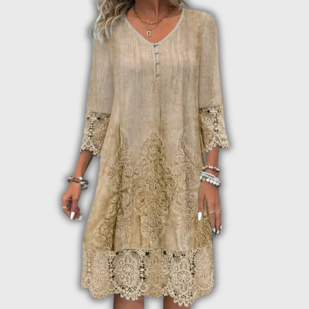 Everyday V-Neck Lace Flowing Casual Dress