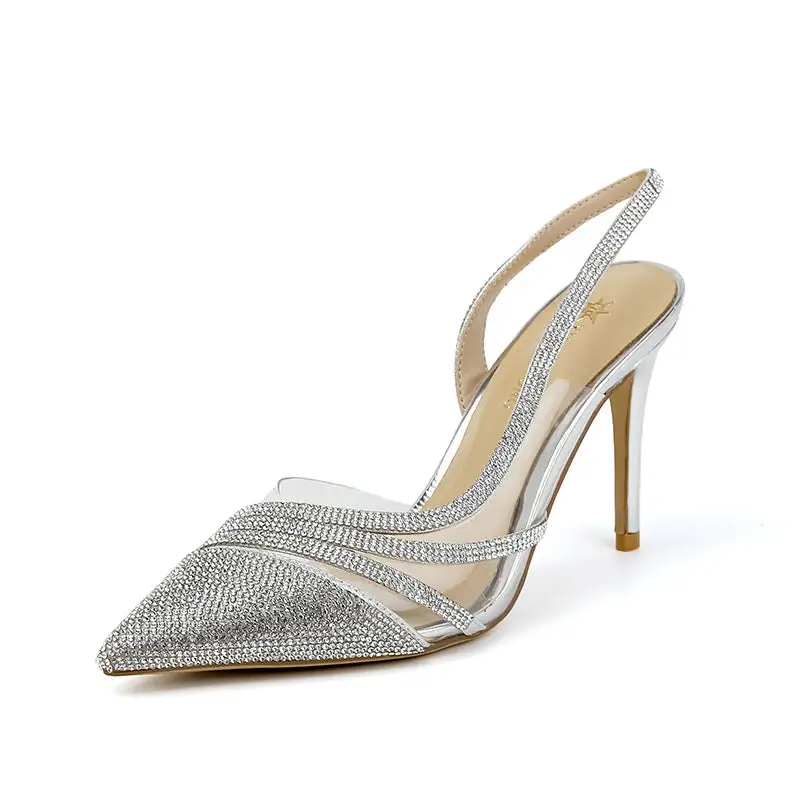 Rhinestone Detail Pointed Toe Stiletto Sandals