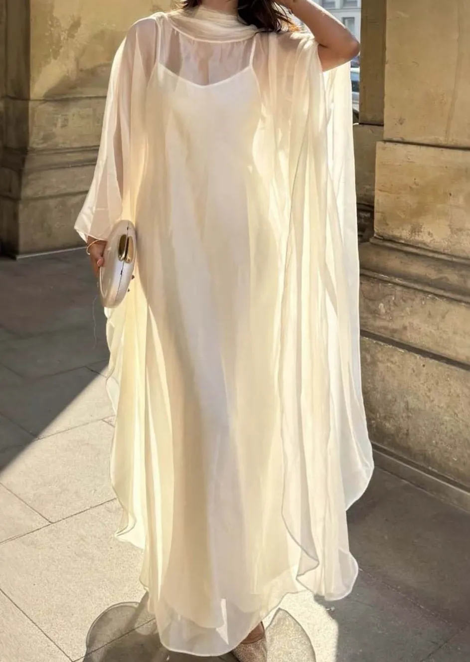 Sheer Cape Layered Maxi Dress