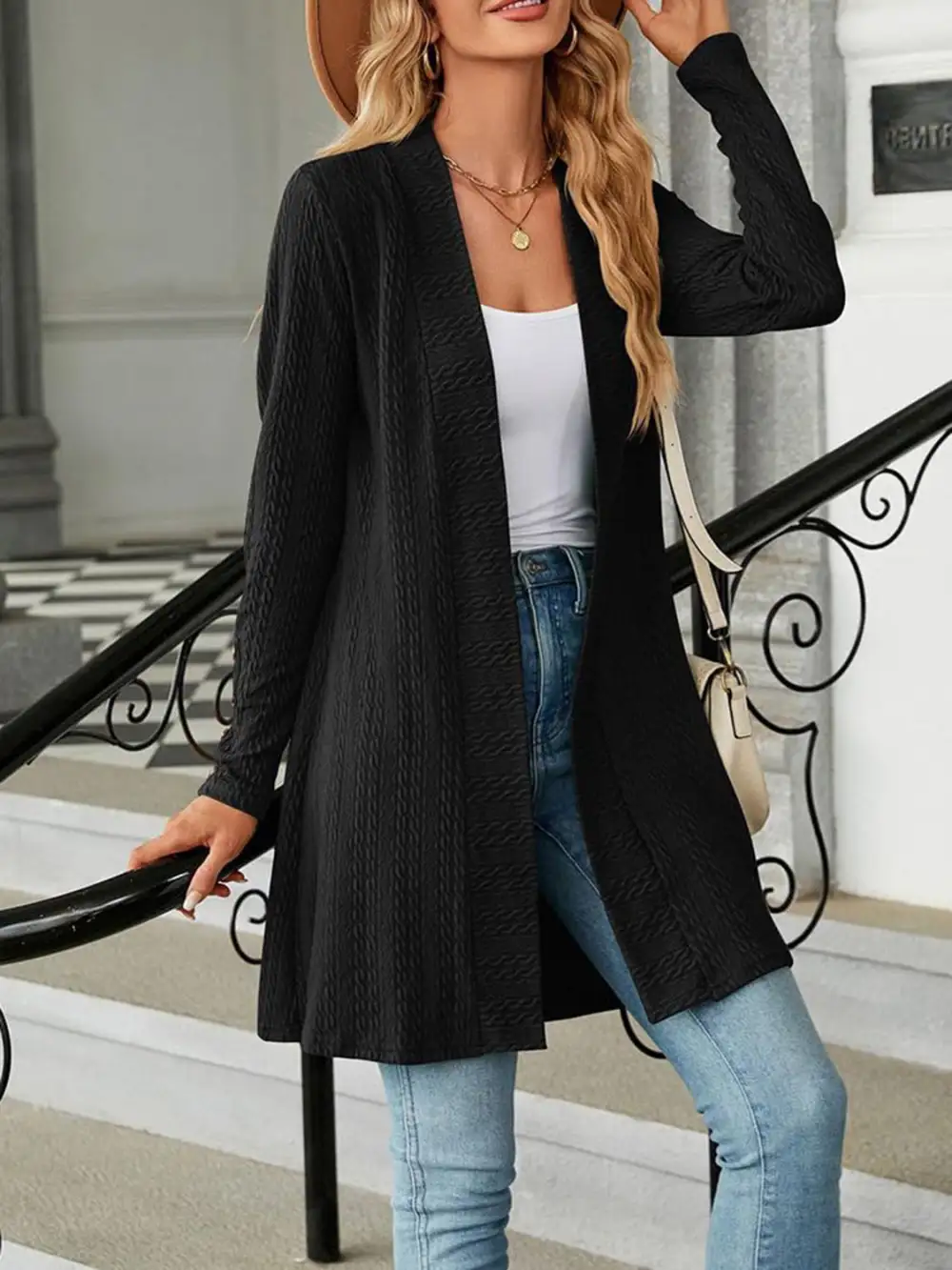 Open-Front Long-Sleeve Cardigan