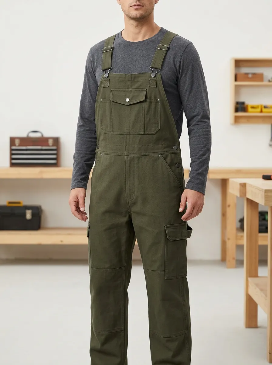 Utility Cargo Knee-Reinforced Bib Men's Workwear Bib Overalls