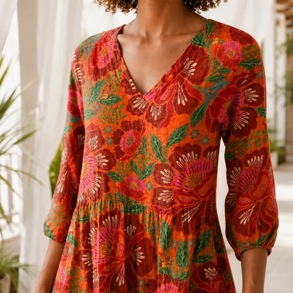 V-Neck Relaxed Gathered Blouse