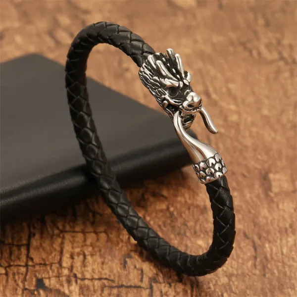 Braided Leather Dragon Punk Bracelet