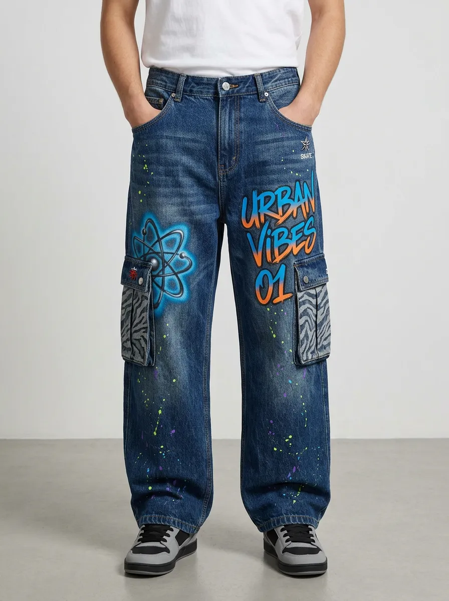 Men's Streetwear Urban Vibes Atom Graffiti Graphic Cargo Jeans