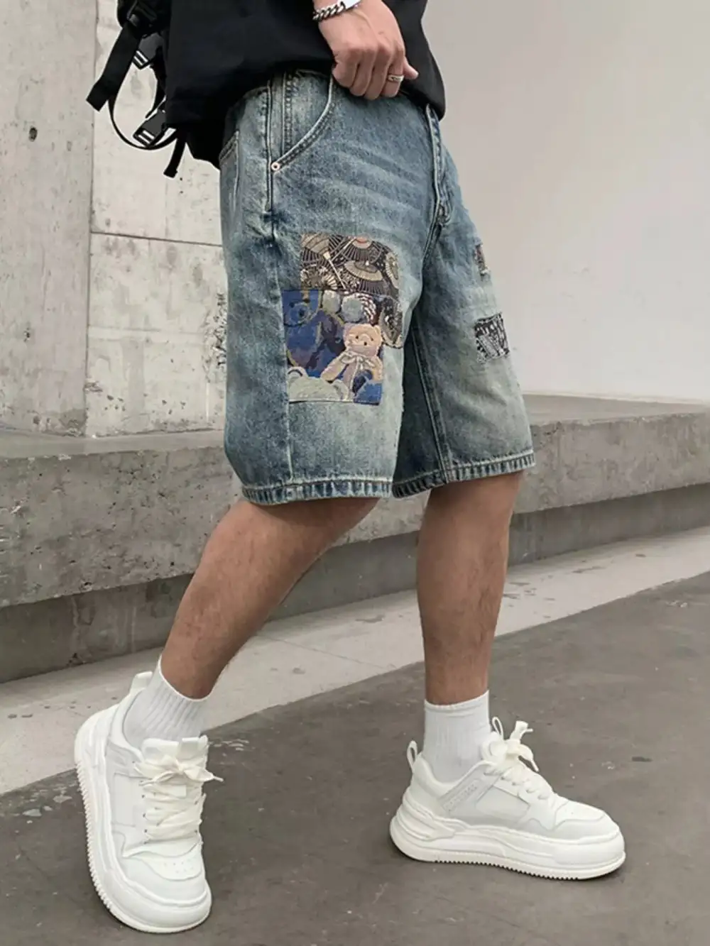 Men's Patchwork Graphic Denim Shorts