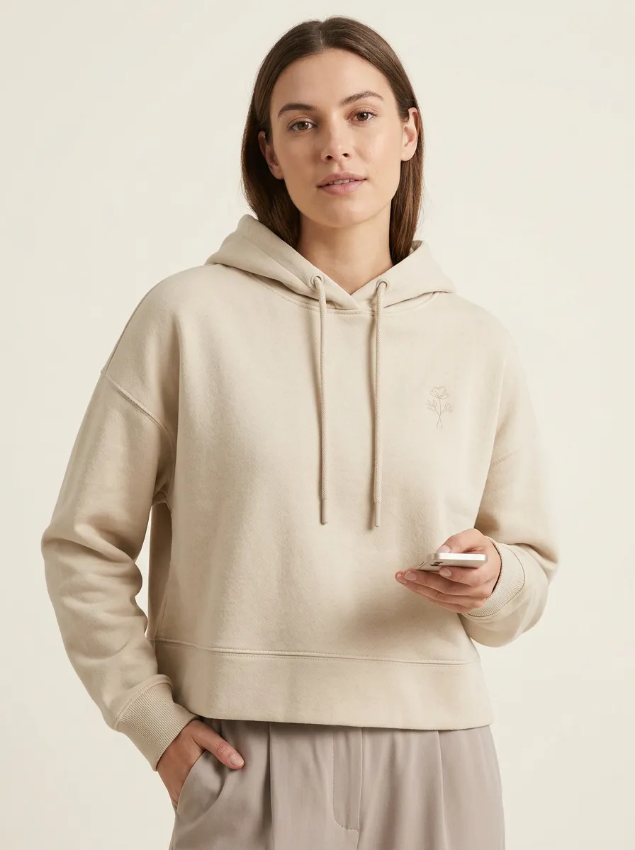 Women's Relaxed Minimalist Floral Line Art Printed Hoodie