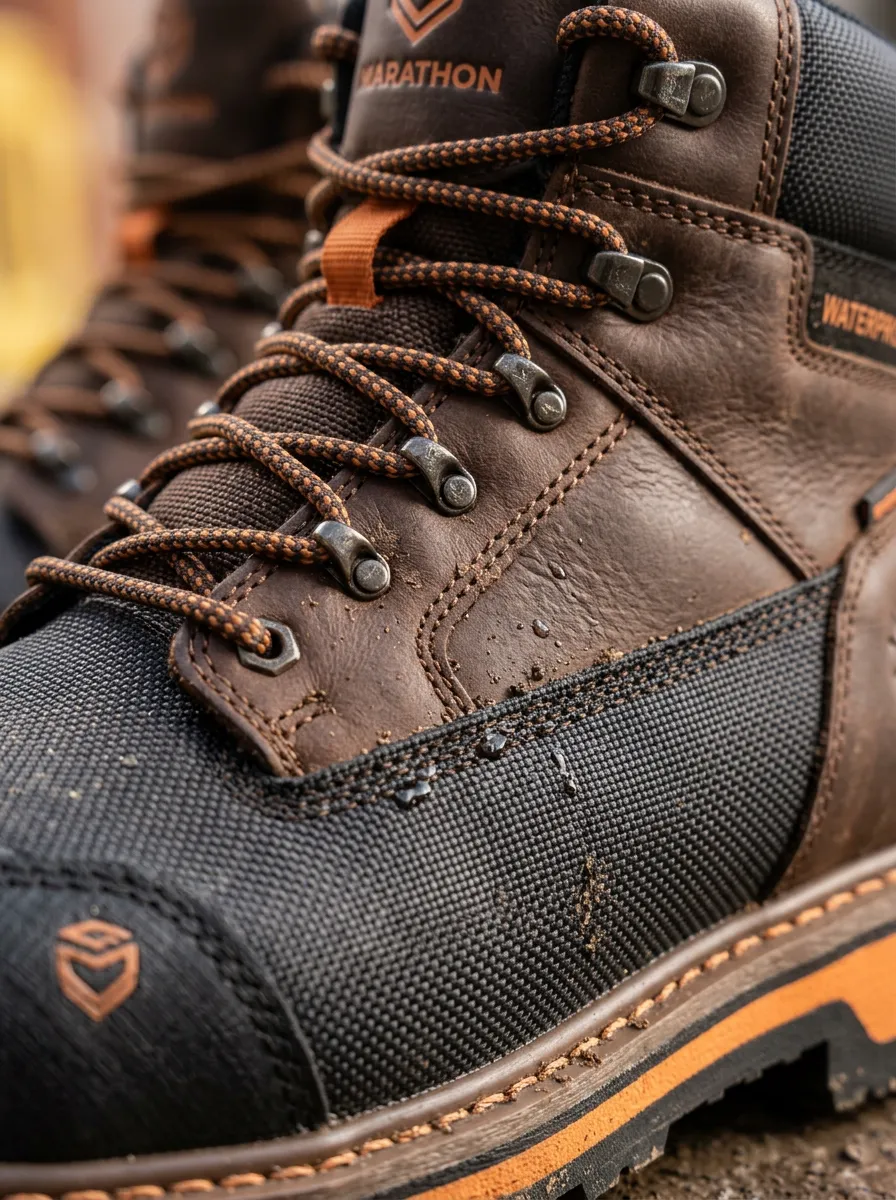 Men's Construction Worker Brown Black Waterproof Printed Work Boots