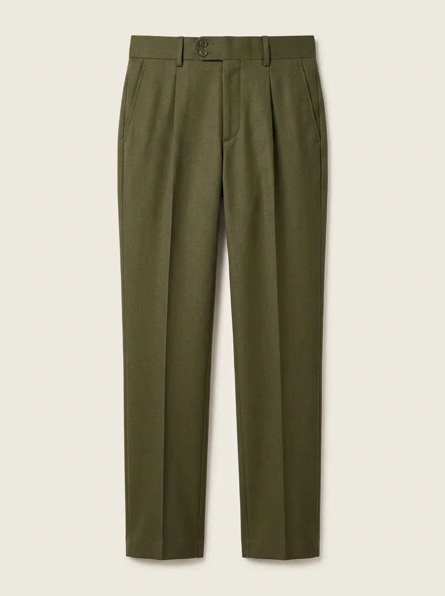 Men's Olive Green Pleated Formal Dress Trousers