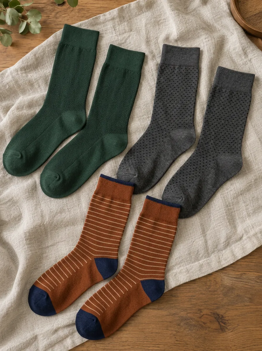 Men's Casual Herringbone Polka Dot Striped Pattern Printed Socks