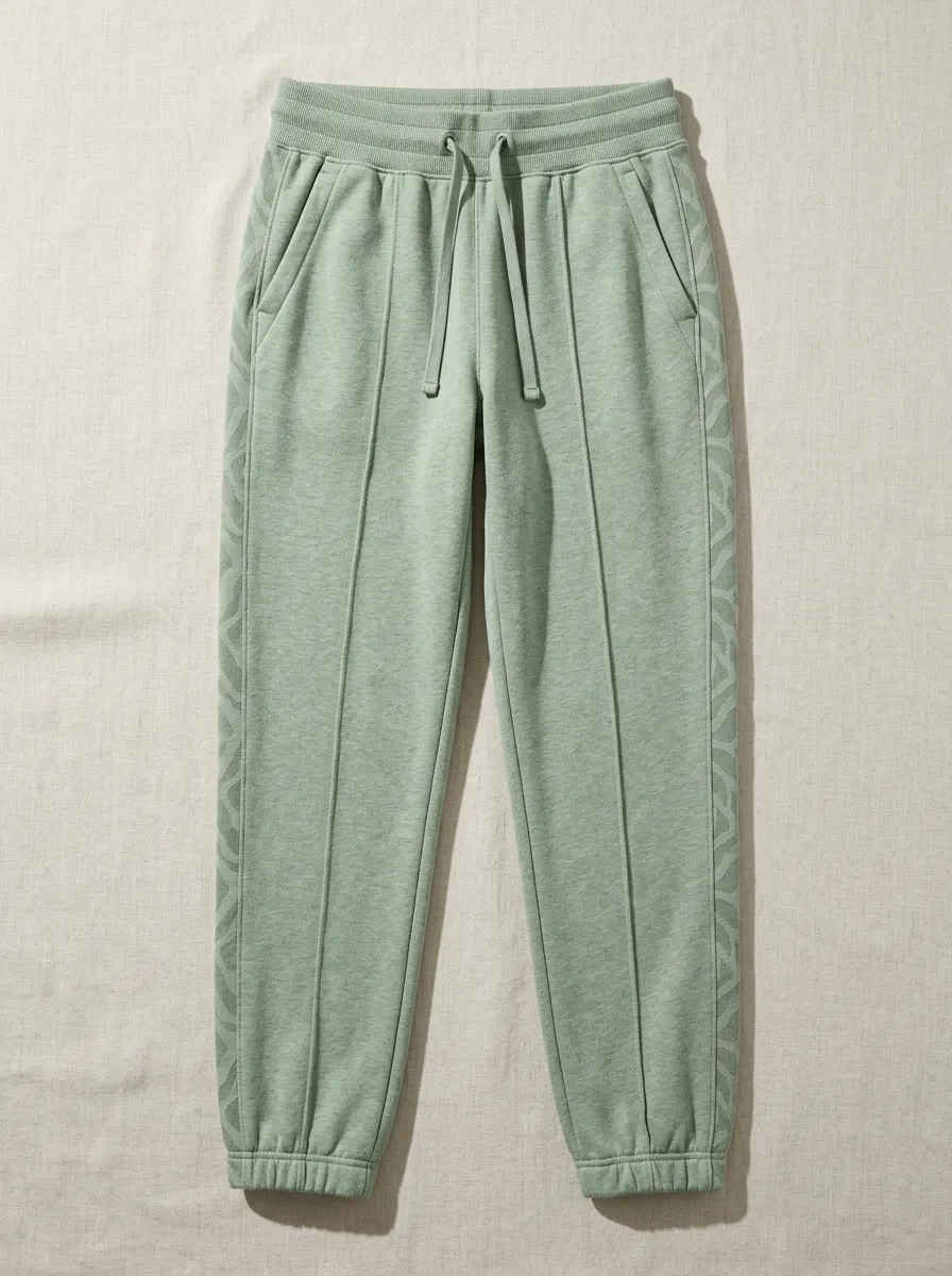 Women's Sage Green Geometric Side-Stripe Printed Joggers