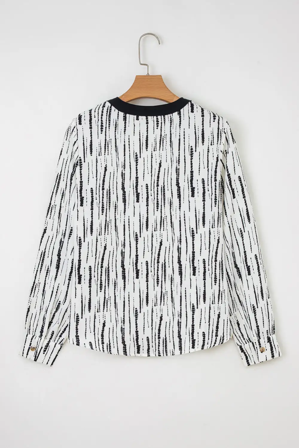 White Abstract Printed V Neck Fall Blouse