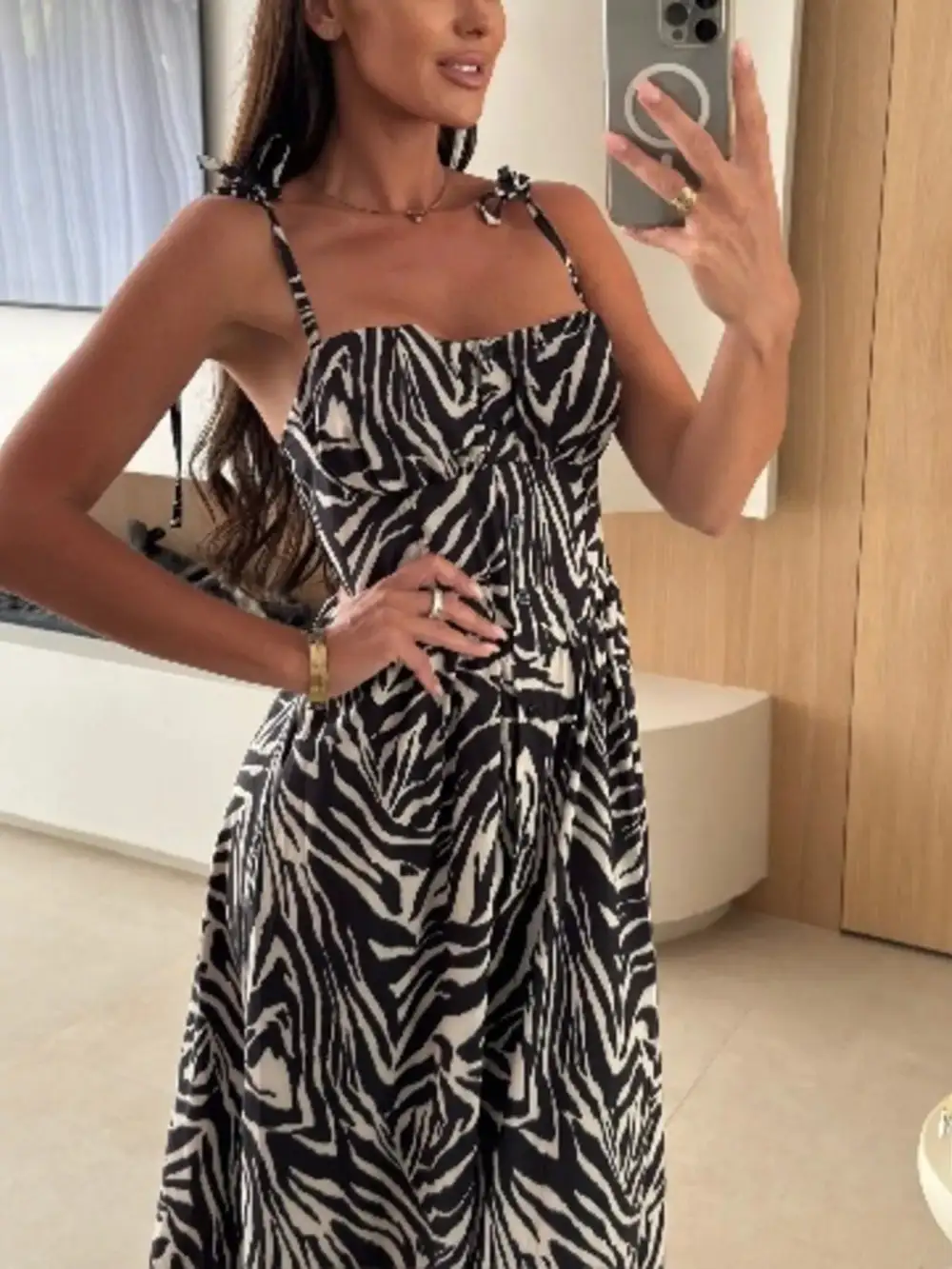 Printed Tie-strap Midi Dress
