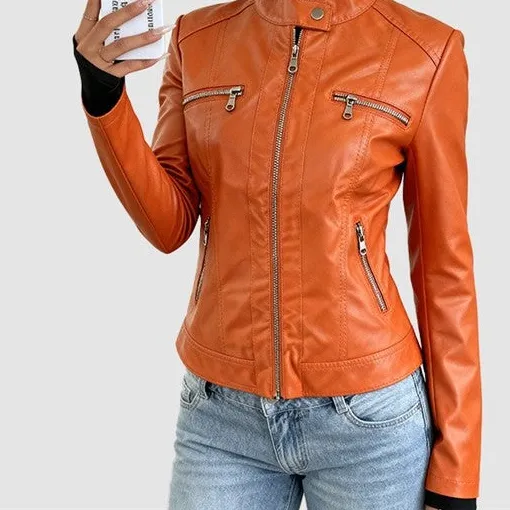 Classic Faux-Leather Leather Casual Outerwear Jacket