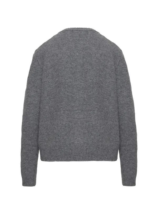 Gray Ruched Button-Up Knit Cardigan