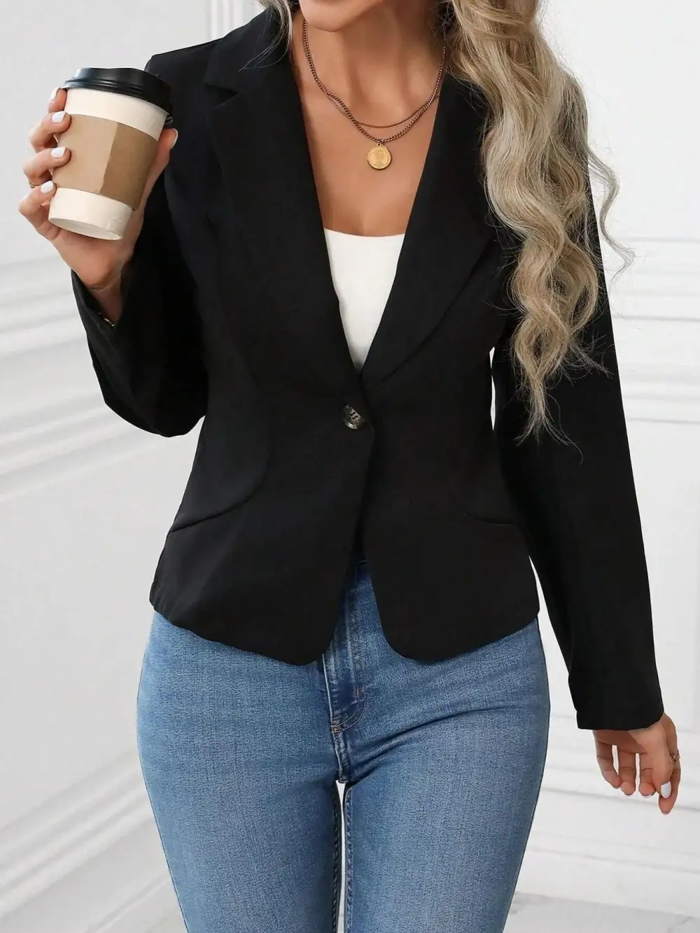 Understated Single-Button Long-Sleeve Blazer