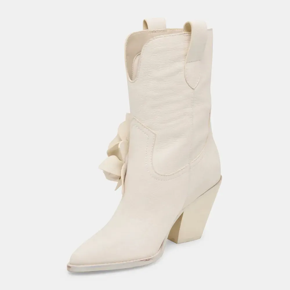 Faux-Leather Pull-On Floral Pointed-Toe Western Boots