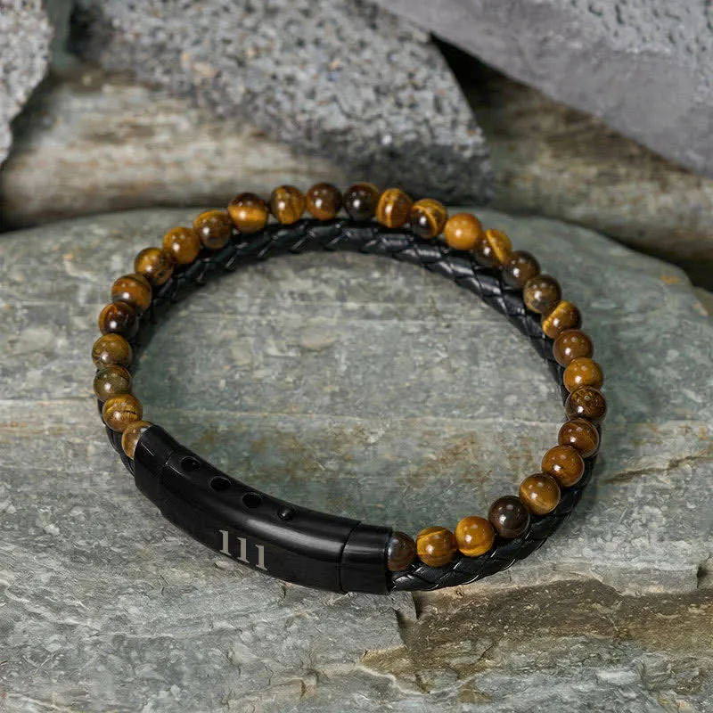 Tiger Eye Angel Numbers Double Wrap Leather Bracelet