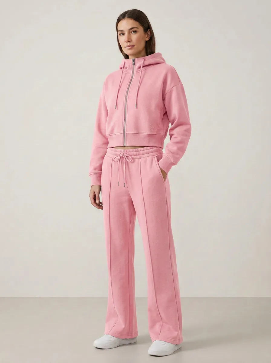 Women's Modern Sport Inspired Cropped Hooded Jacket and Flare Pants Active Set