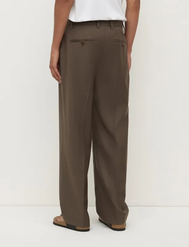 Brown Marled Tailored Pleated Pants
