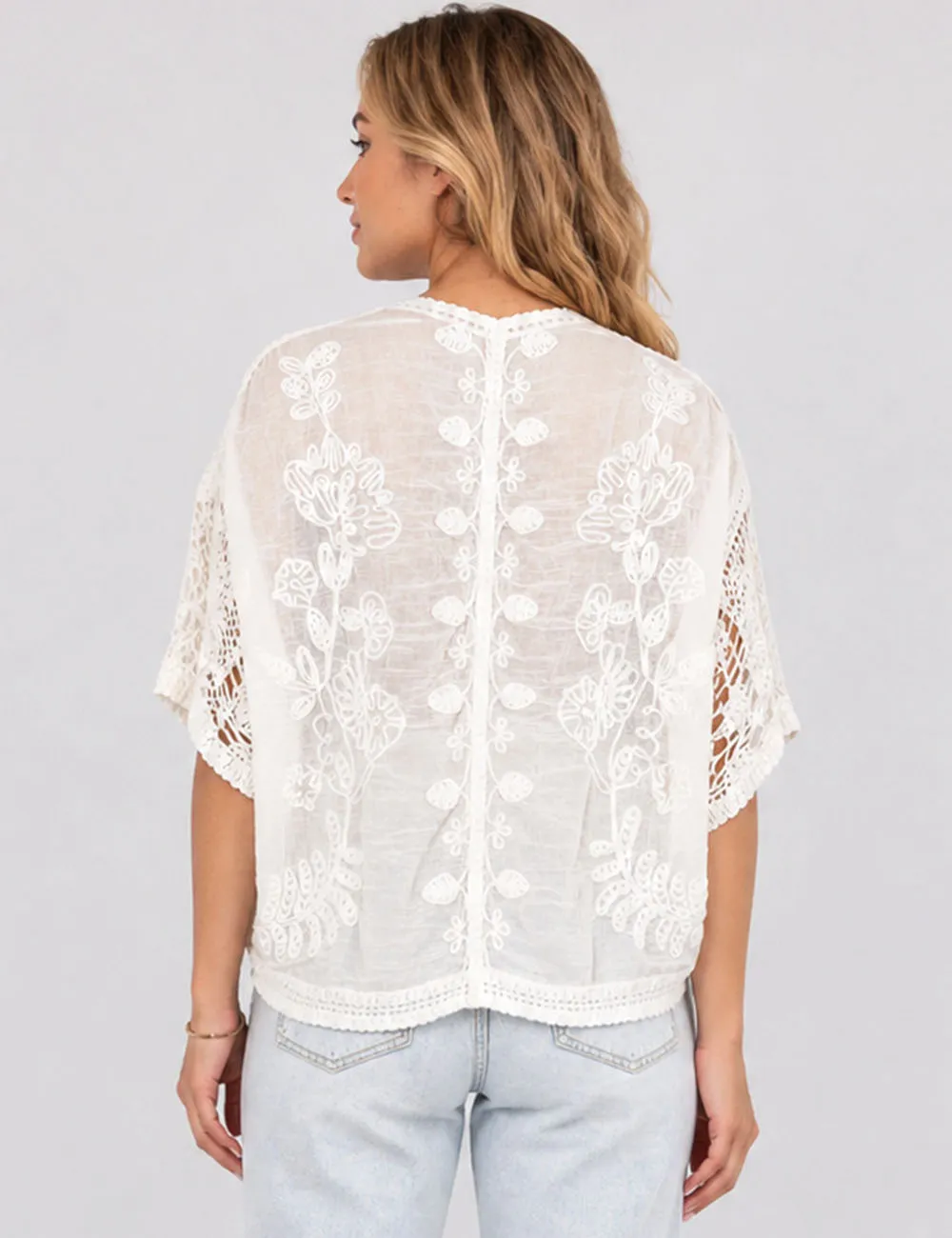 Boho Embroidery Crochet Knit Sleeves Cardigan
