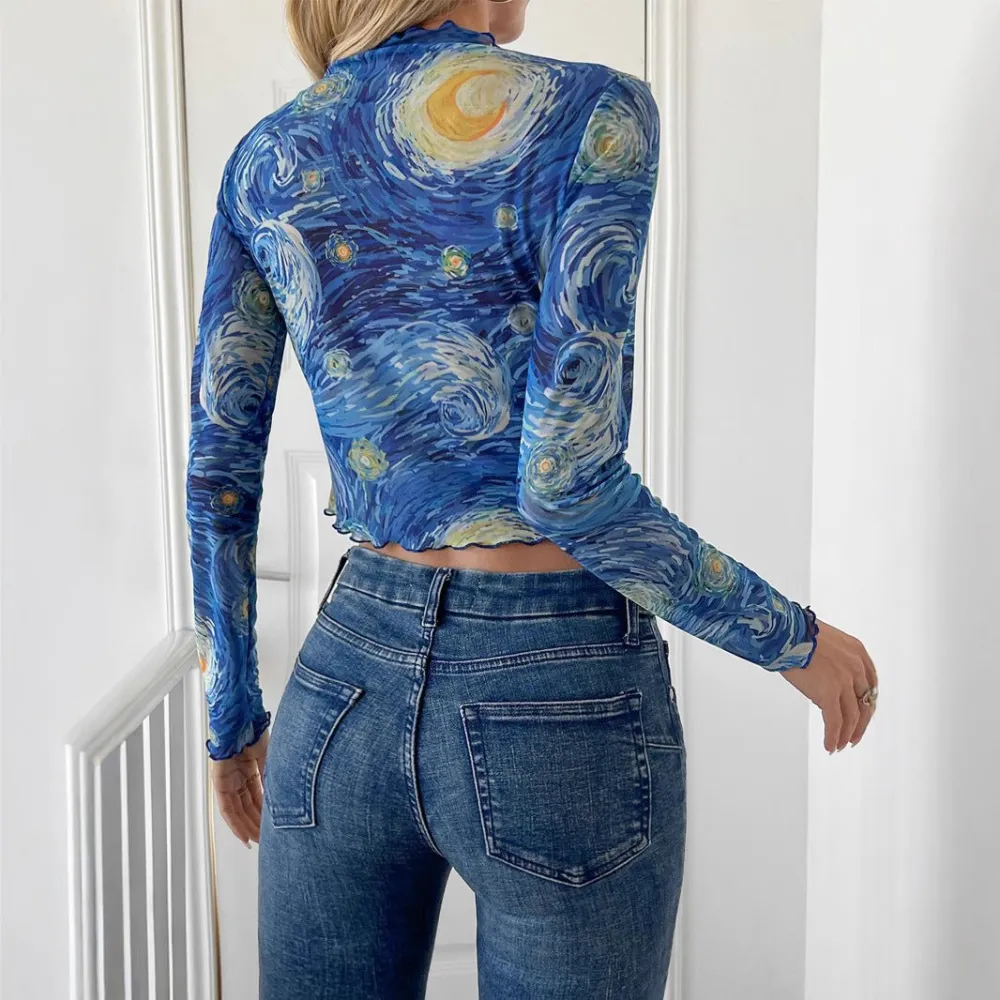 Star Print Mesh Blouse