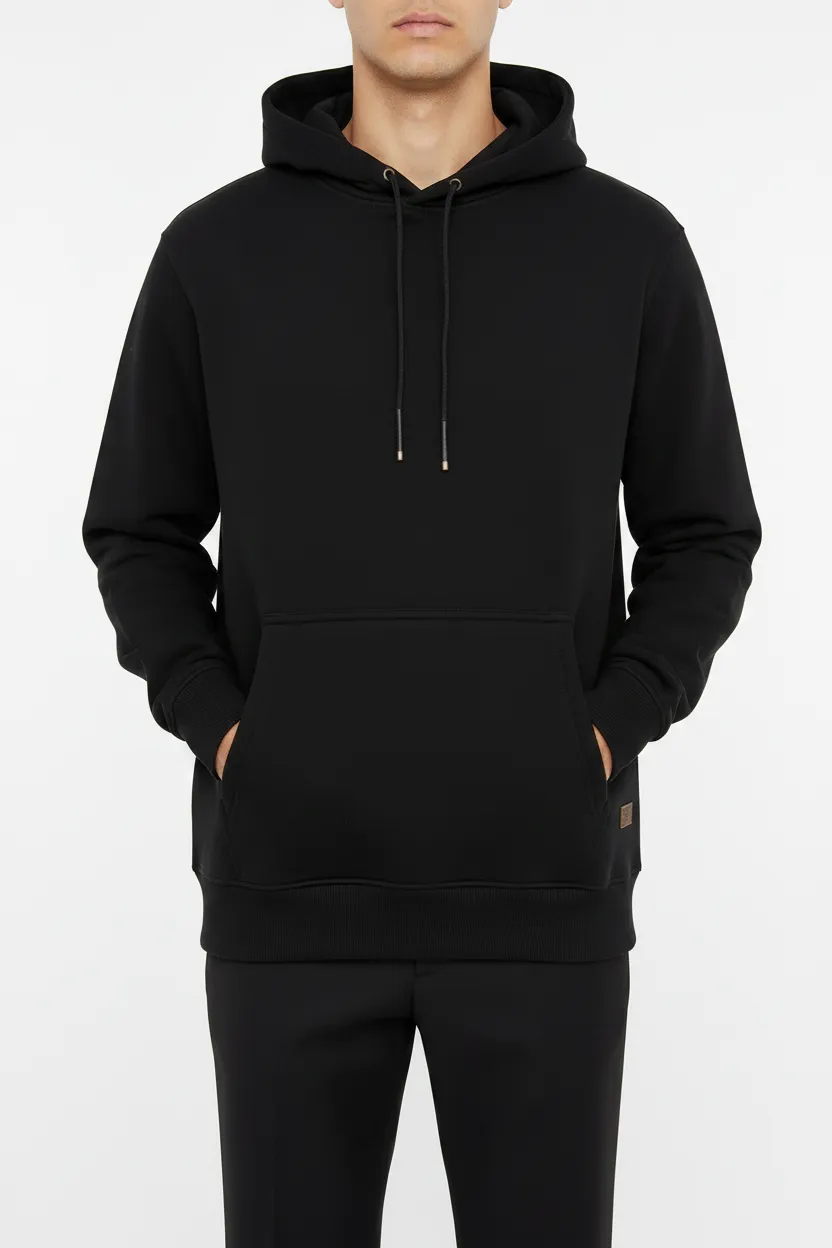 Classic Regular Fit Cotton Ribbed Hooded Pullover Hoodie