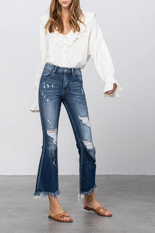 Cropped Hem Flare Jeans