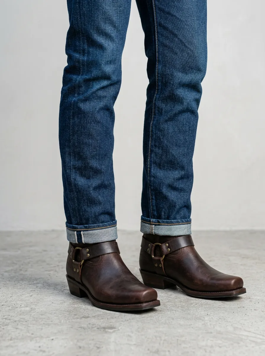 Men's Trail Western Brown Leather Harness Printed Boots