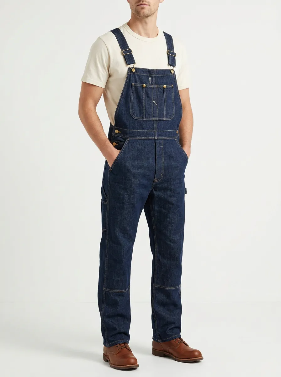 Men's Vintage Style Dark Denim Bib Overalls