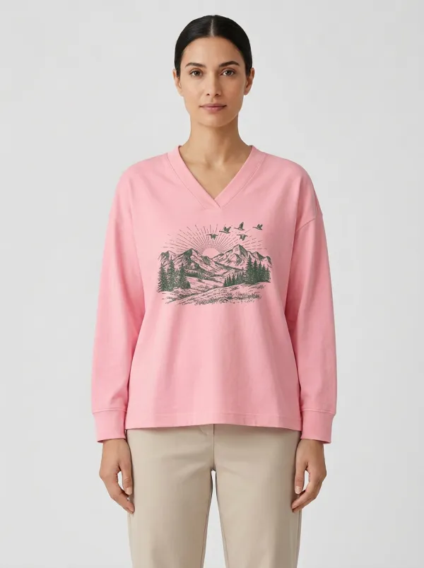 Women's Forest Graphic V-Neck Long-Sleeve Top
