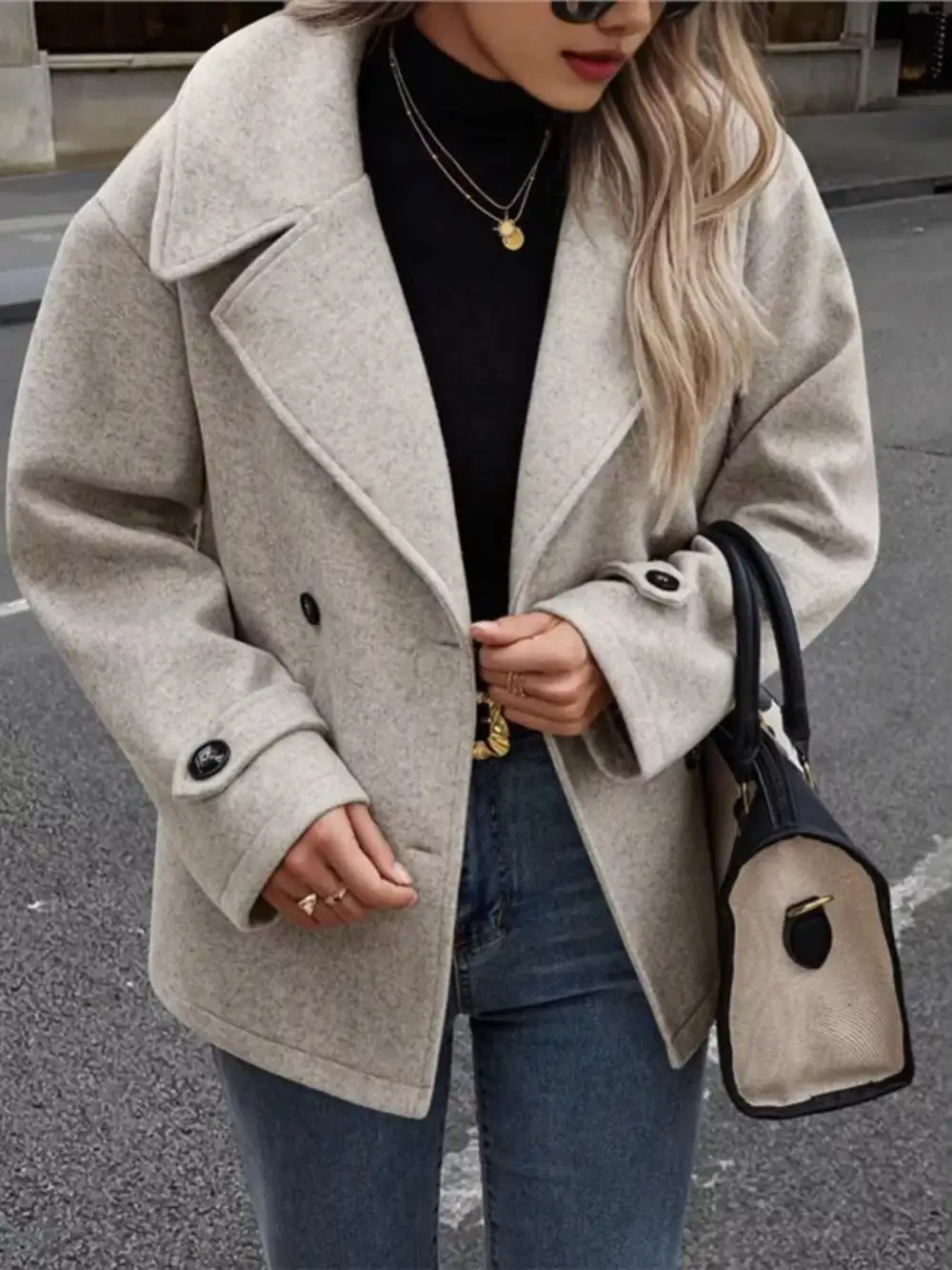 Double-breasted Wool Blend Casual Jacket