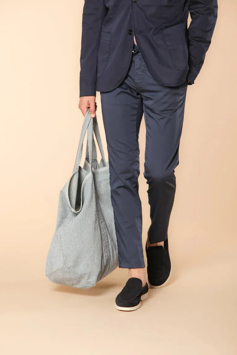 Men's  Navy Blue Twill Elastic Waist Slim Fit Trousers