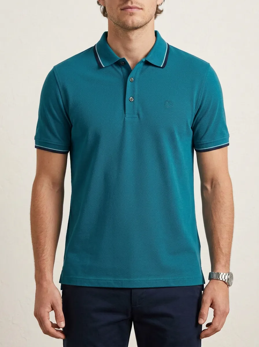 Men's Casual Minimalist Logo Embroidered Grey Polo Shirt