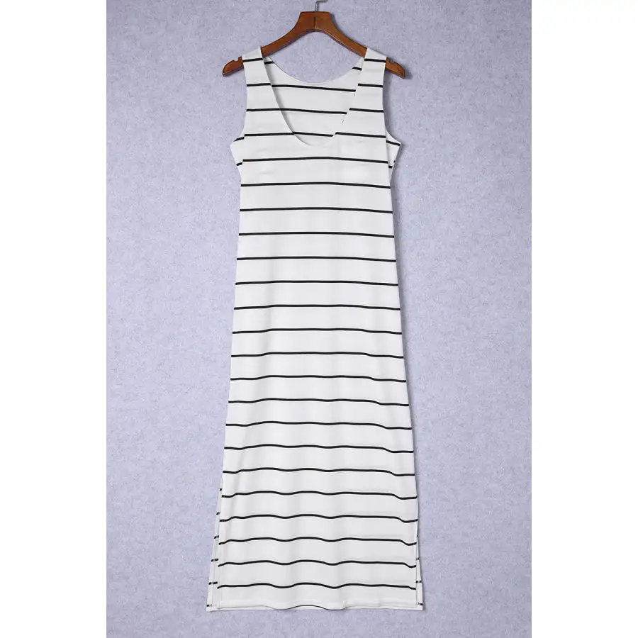 Striped Slit Sleeveless Maxi Dress