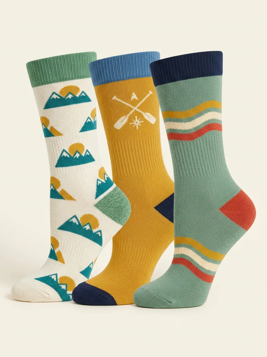 Mountain Outdoor Striped 3-Pair Mid-Calf Athletic Socks