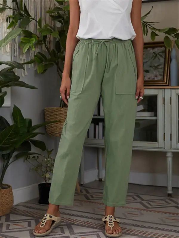 Pocket Elastic Waist Linen Lounge Pants