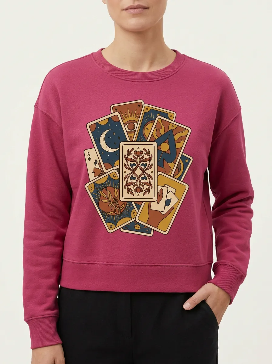 Mystic Celestial Tarot Illustration Print Women's Pullover Hoodie