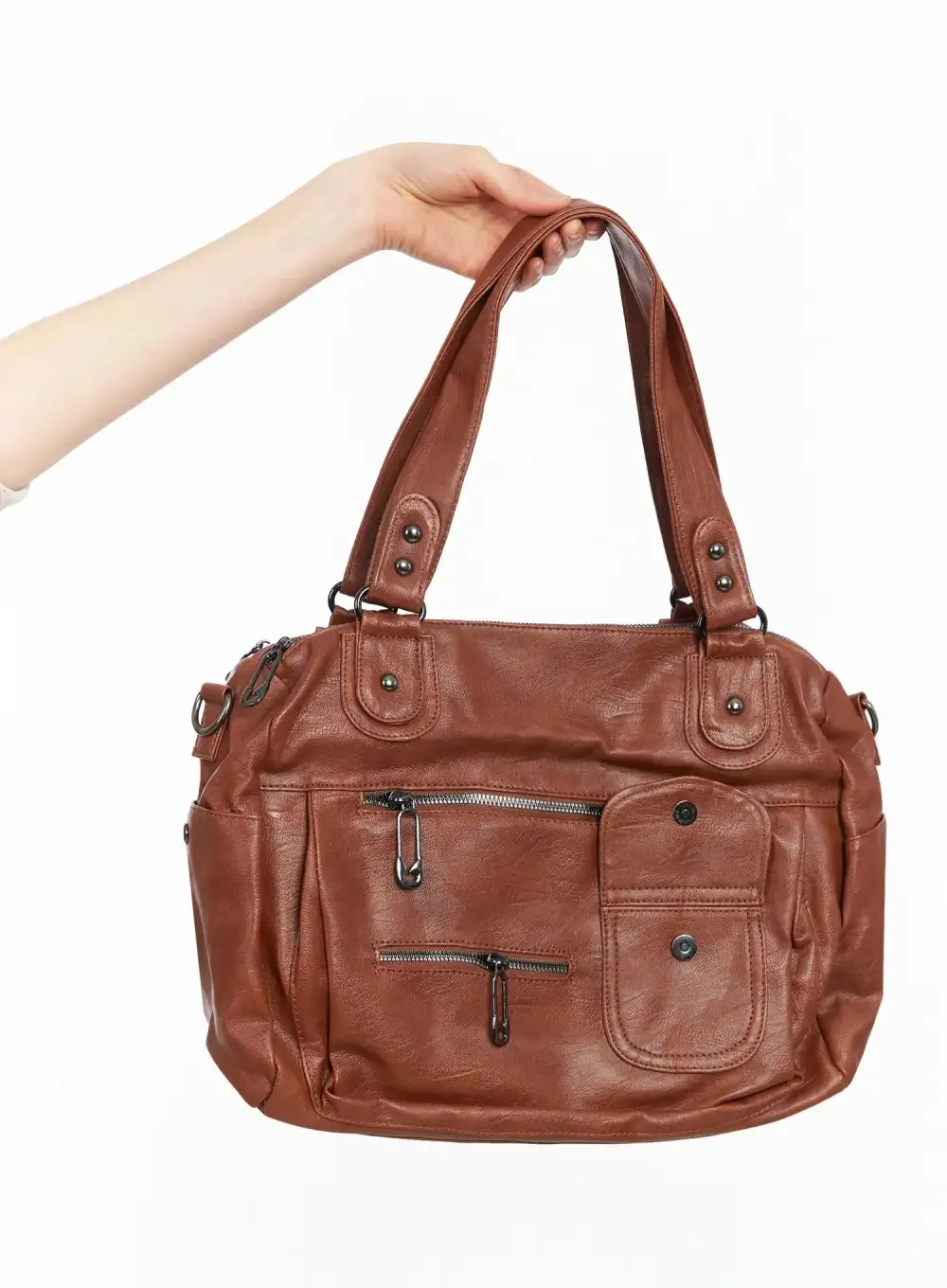Multi-Pocket Faux Leather Crossbody Bag