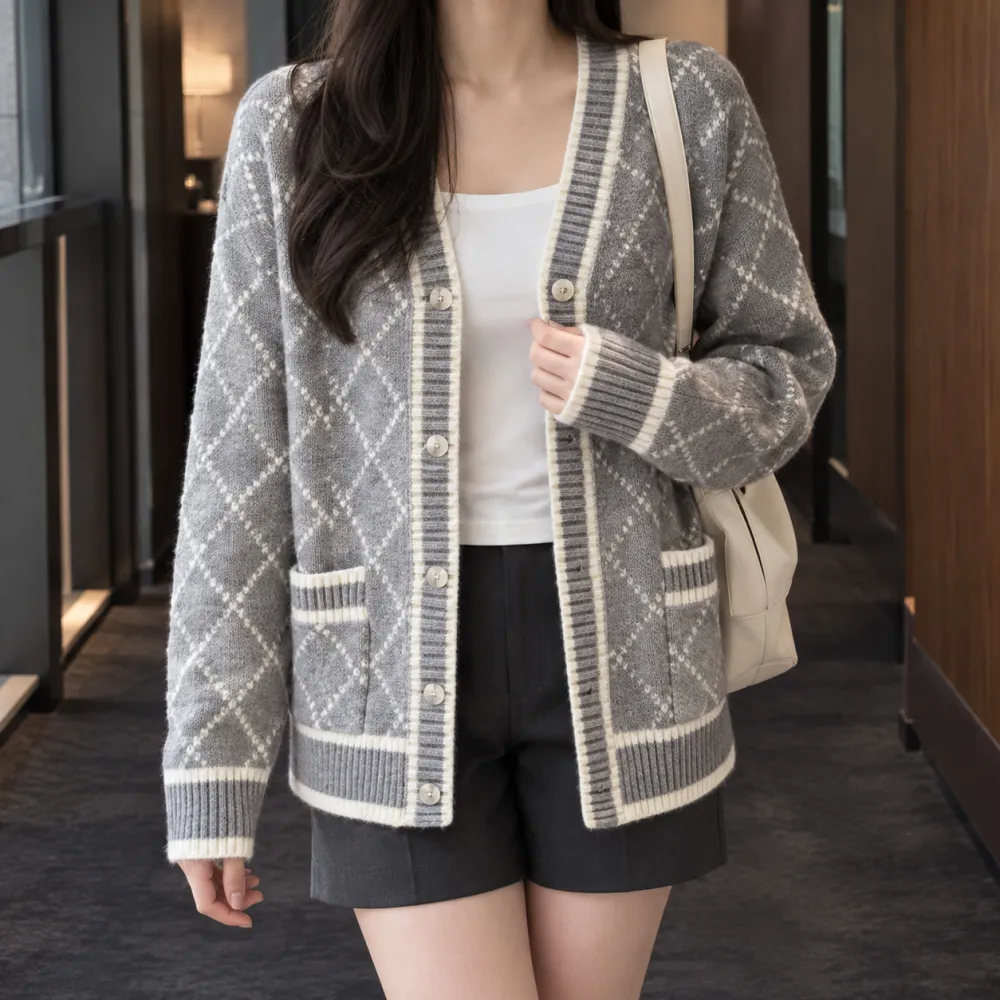 Argyle Soft Knit Relaxed Cardigan