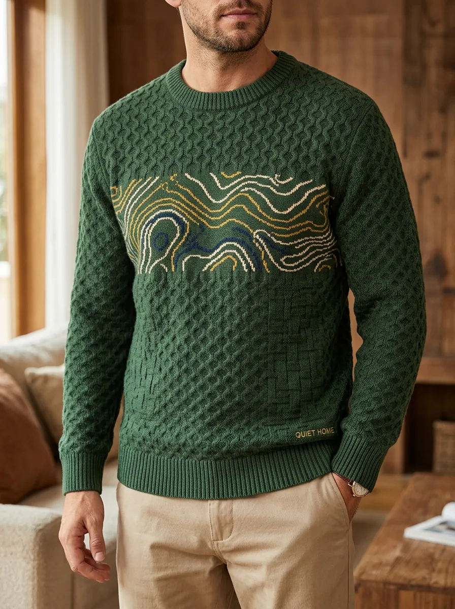 Men's Topographic Map Crewneck Sweater
